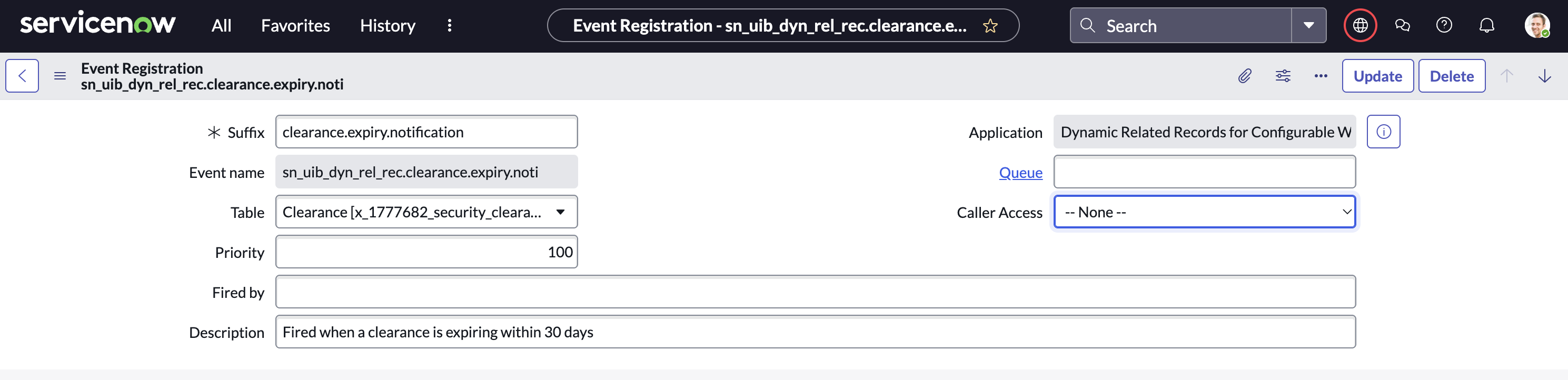 Register expire event